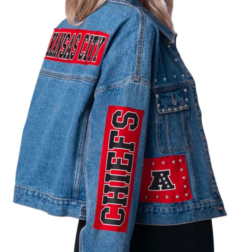 KANSAS CITY CHIEFS patchwork Denim Super Bowl Sunday  swifties JACKET